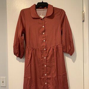 NWT Petallush Brown with Black Polka Dot Collared, Button Up Dress